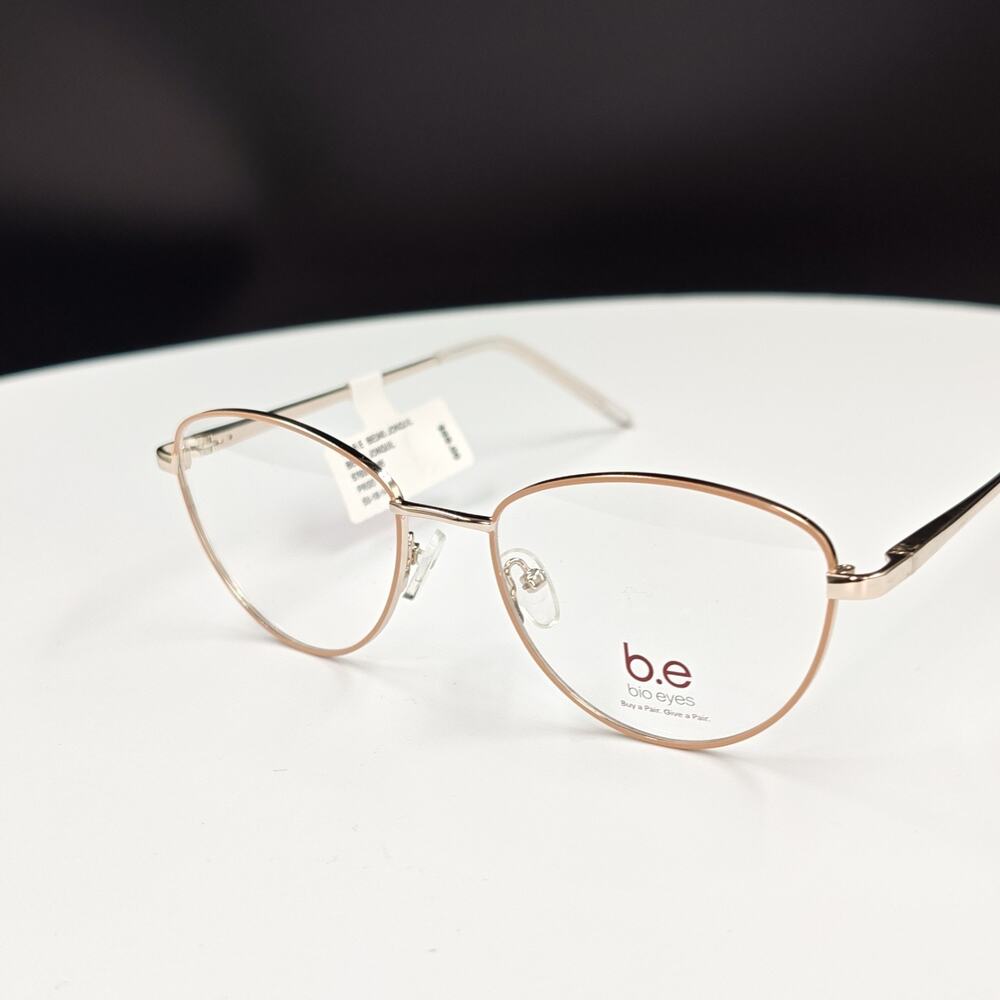 b.e bio eyes TRACE V102 Rose Gold Full Rim Metal Cat Eye Frames 52-16-140